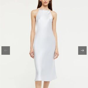 Ginia 100% Silk Diamond Trim Slip Dress, Glacier